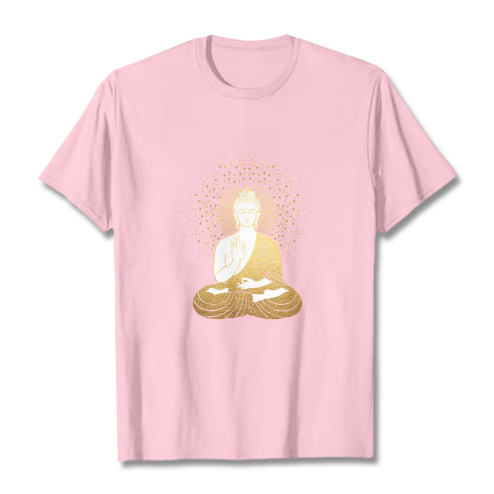 Buddha Stones Golden Meditation Buddha With Golden Aura Tee T-shirt