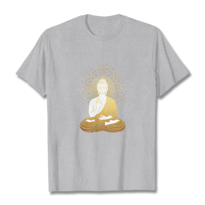 Buddha Stones Golden Meditation Buddha With Golden Aura Tee T-shirt