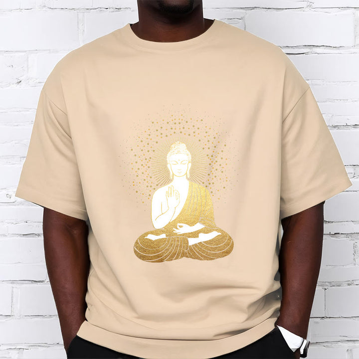 Buddha Stones Golden Meditation Buddha With Golden Aura Tee T-shirt