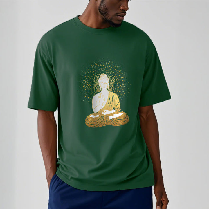 Buddha Stones Golden Meditation Buddha With Golden Aura Tee T-shirt