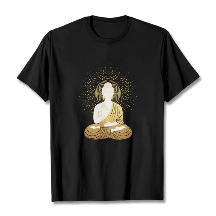 Buddha Stones Golden Meditation Buddha With Golden Aura Tee T-shirt