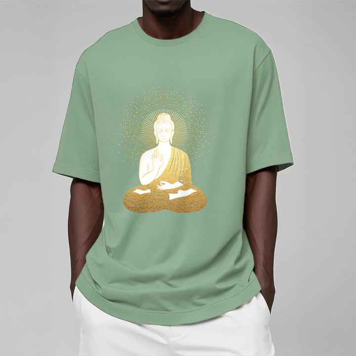 Buddha Stones Golden Meditation Buddha With Golden Aura Tee T-shirt