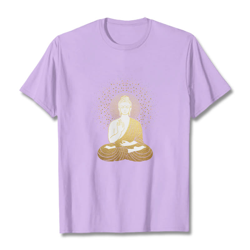 Buddha Stones Golden Meditation Buddha With Golden Aura Tee T-shirt