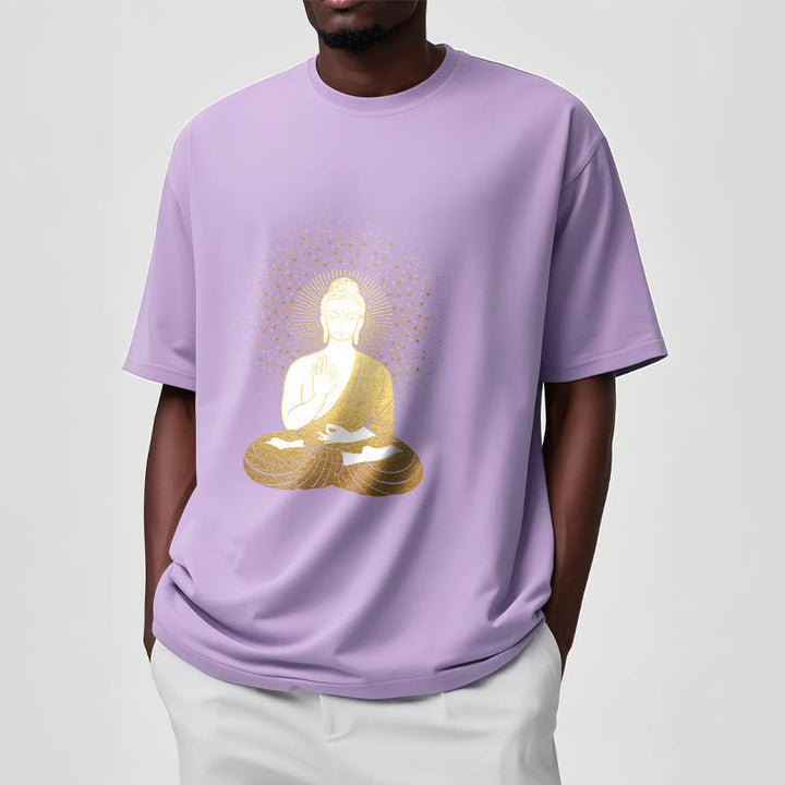 Buddha Stones Golden Meditation Buddha With Golden Aura Tee T-shirt