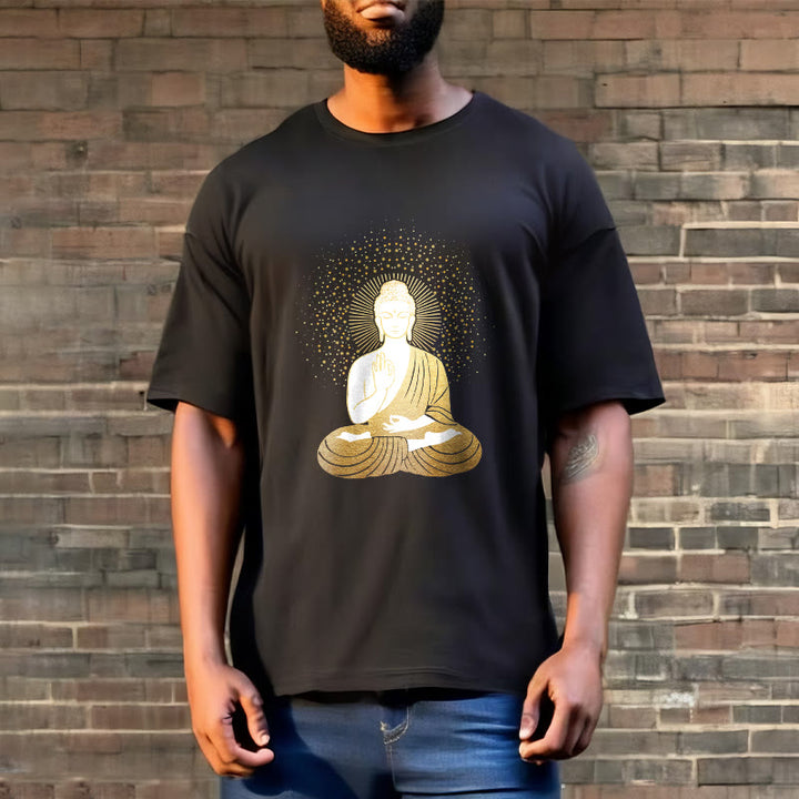 Buddha Stones Golden Meditation Buddha With Golden Aura Tee T-shirt