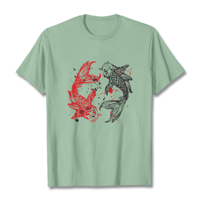 Buddha Stones Red Black Koi Fish Tee T-shirt - PaleGreen - 2XL - image 15