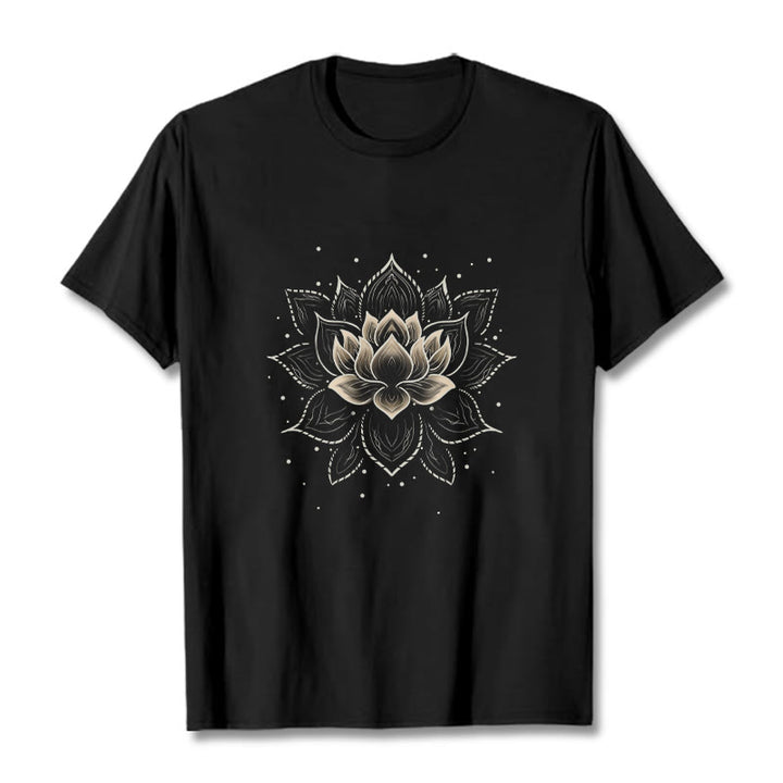 Buddha Stones Golden Lotus Flower Design Tee T-shirt