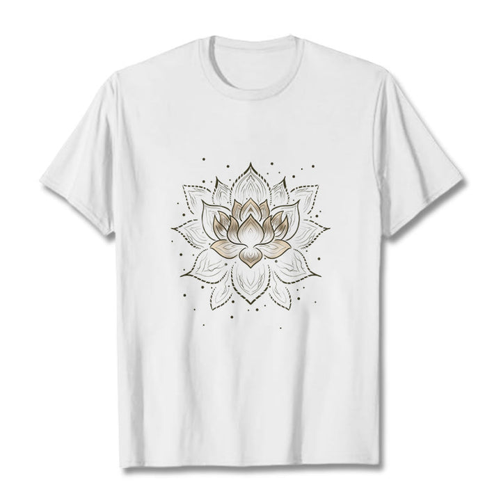 Buddha Stones Golden Lotus Flower Design Tee T-shirt