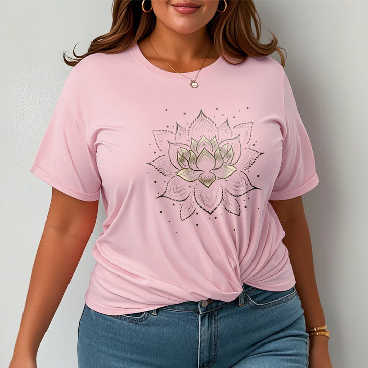 Buddha Stones Golden Lotus Flower Design Tee T-shirt