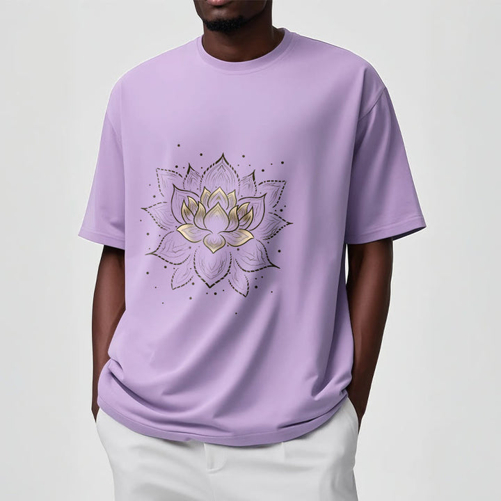 Buddha Stones Golden Lotus Flower Design Tee T-shirt
