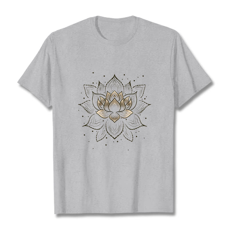 Buddha Stones Golden Lotus Flower Design Tee T-shirt
