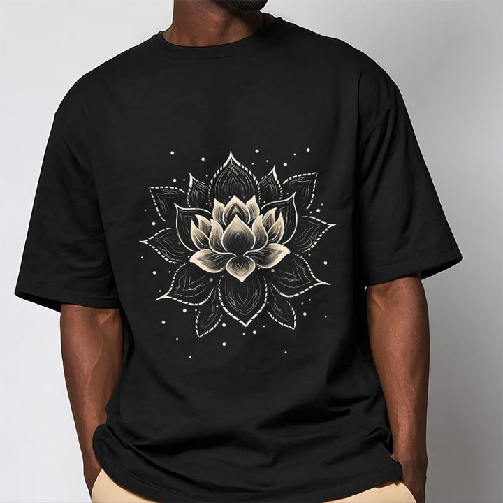 Buddha Stones Golden Lotus Flower Design Tee T-shirt