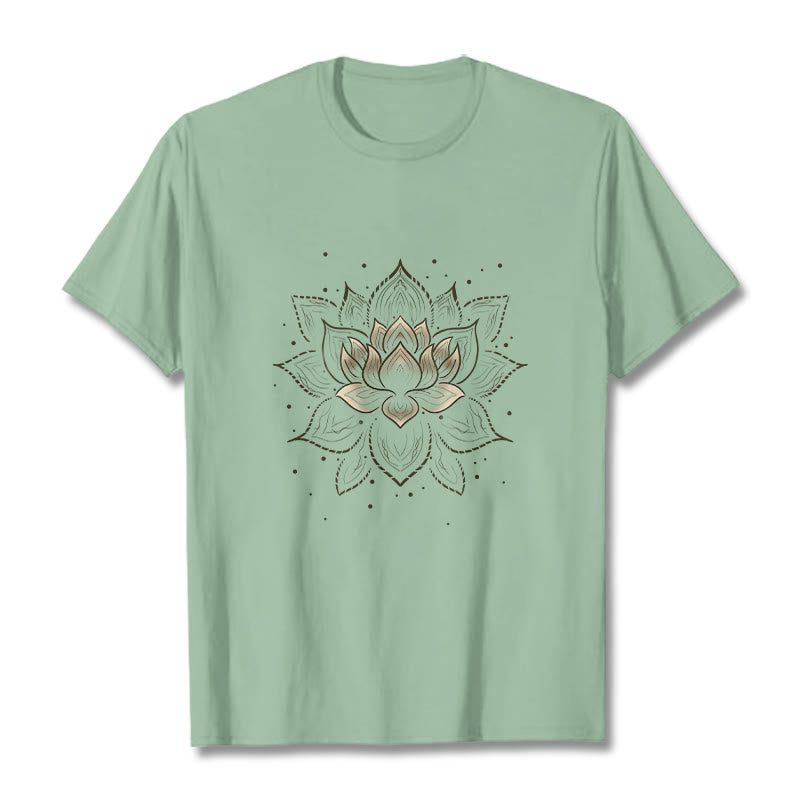 Buddha Stones Golden Lotus Flower Design Tee T-shirt