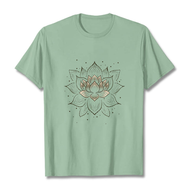 Buddha Stones Golden Lotus Flower Design Tee T-shirt