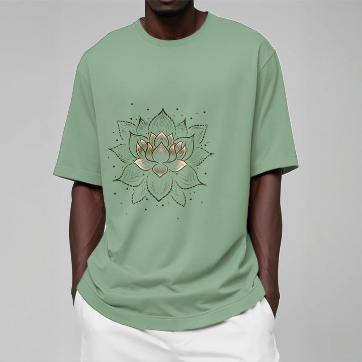 Buddha Stones Golden Lotus Flower Design Tee T-shirt