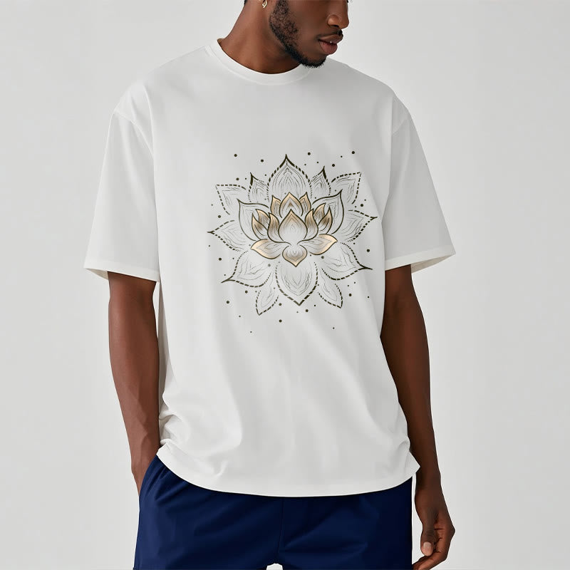 Buddha Stones Golden Lotus Flower Design Tee T-shirt