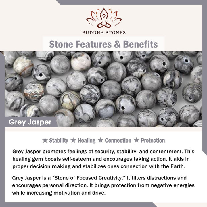 Buddha Stones Natural Irregular Cut Obsidian Grey Jasper 925 Sterling Silver Rolled Leaf Bead Protection Bracelet
