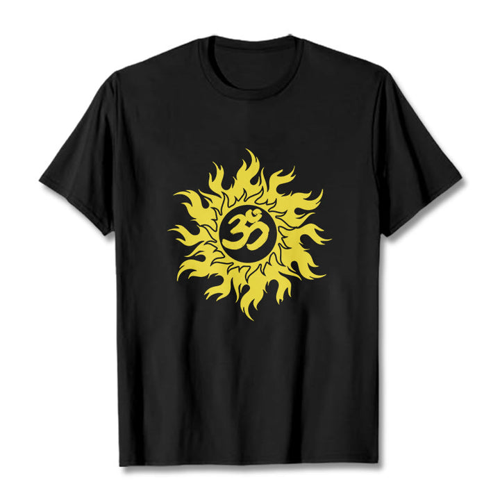 Buddha Stones OM Mantra Sanskrit Gold Sun Tee T-shirt