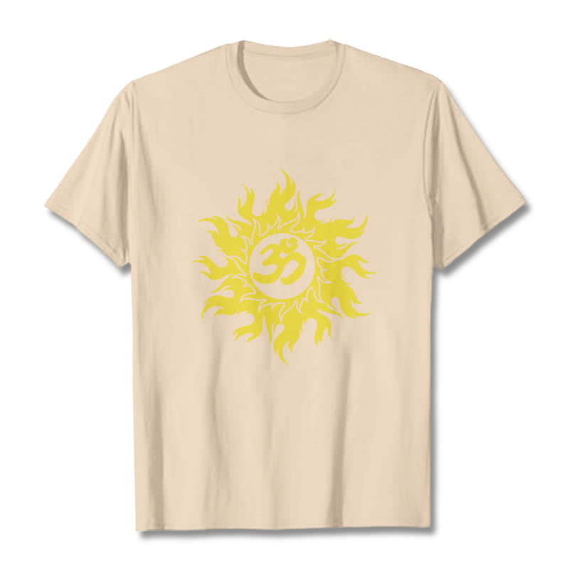 Buddha Stones OM Mantra Sanskrit Gold Sun Tee T-shirt
