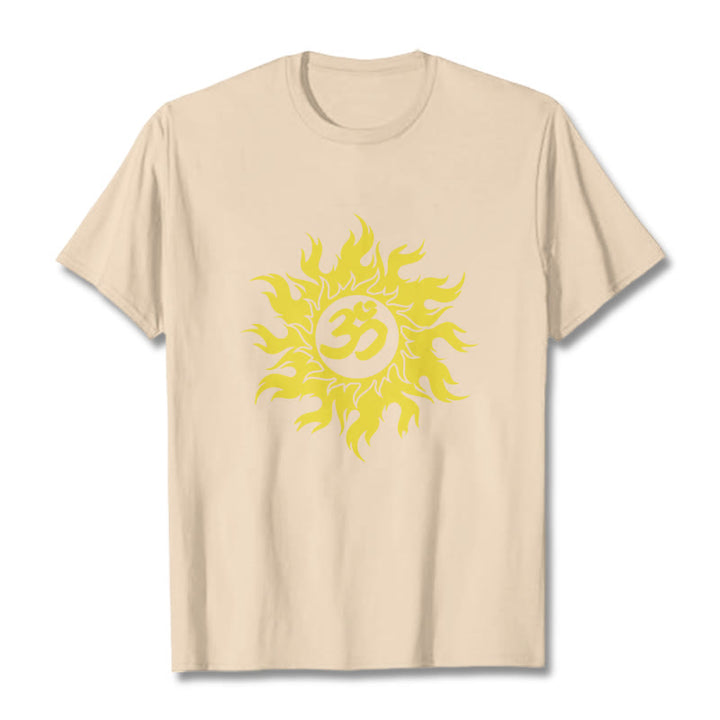 Buddha Stones OM Mantra Sanskrit Gold Sun Tee T-shirt