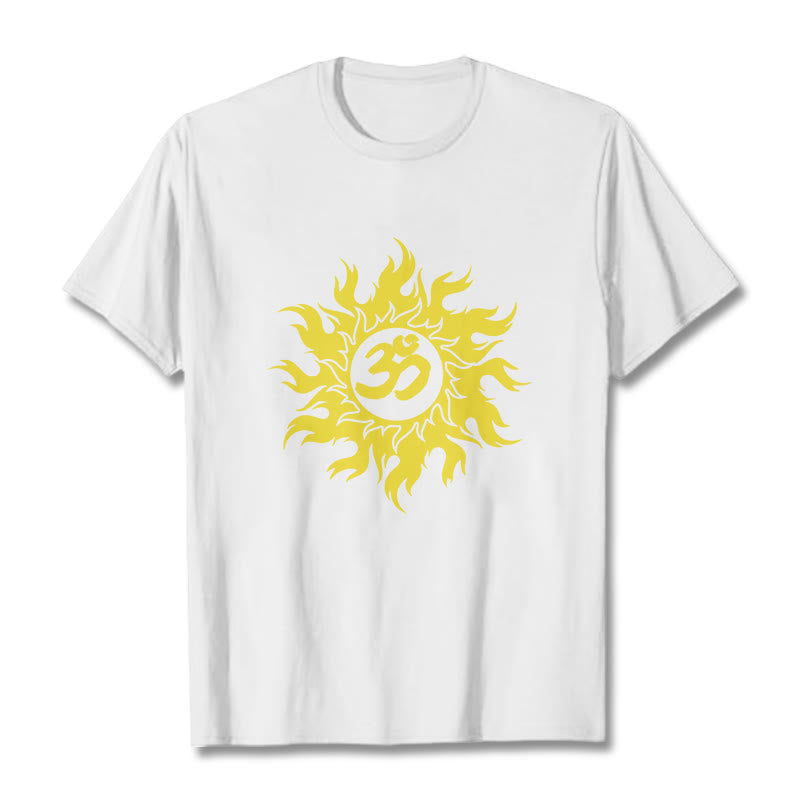 Buddha Stones OM Mantra Sanskrit Gold Sun Tee T-shirt