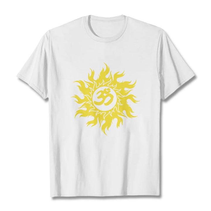 Buddha Stones OM Mantra Sanskrit Gold Sun Tee T-shirt