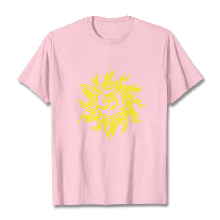 Buddha Stones OM Mantra Sanskrit Gold Sun Tee T-shirt