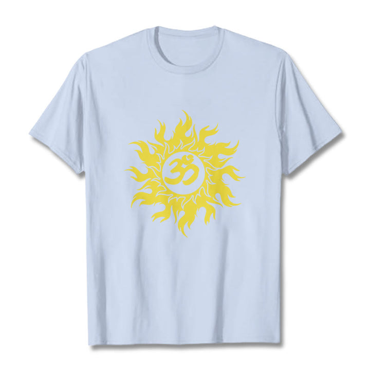 Buddha Stones OM Mantra Sanskrit Gold Sun Tee T-shirt