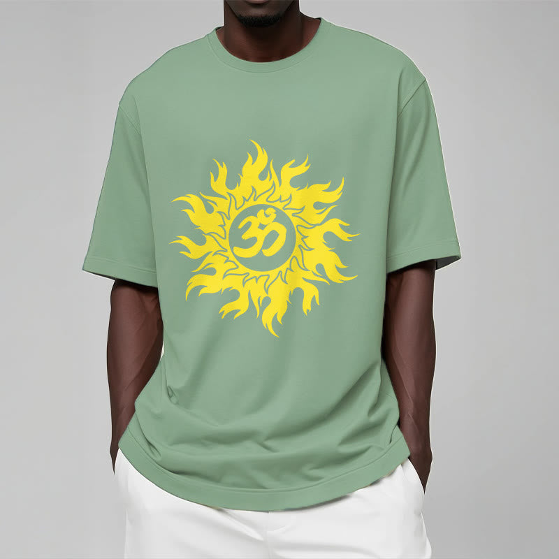 Buddha Stones OM Mantra Sanskrit Gold Sun Tee T-shirt