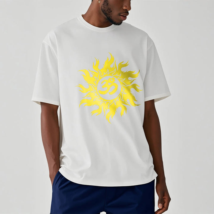 Buddha Stones OM Mantra Sanskrit Gold Sun Tee T-shirt