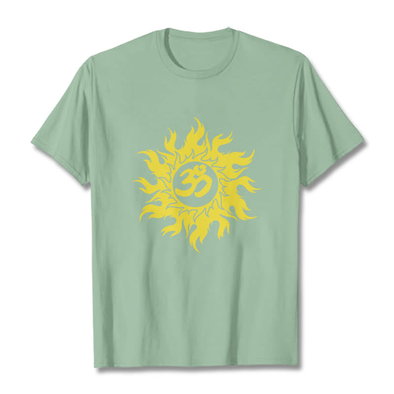 Buddha Stones OM Mantra Sanskrit Gold Sun Tee T-shirt