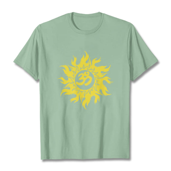 Buddha Stones OM Mantra Sanskrit Gold Sun Tee T-shirt