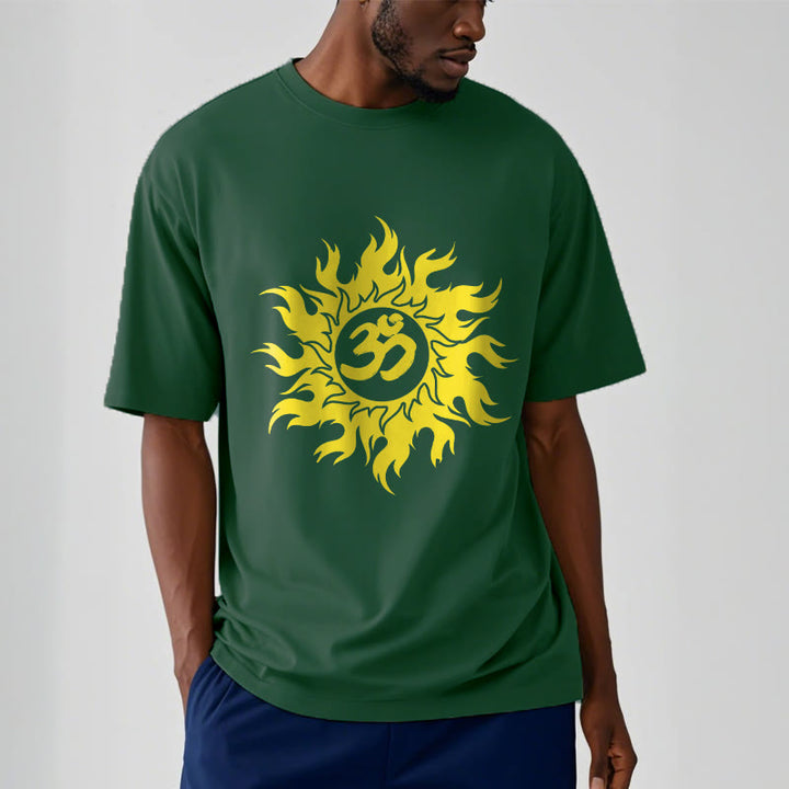 Buddha Stones OM Mantra Sanskrit Gold Sun Tee T-shirt