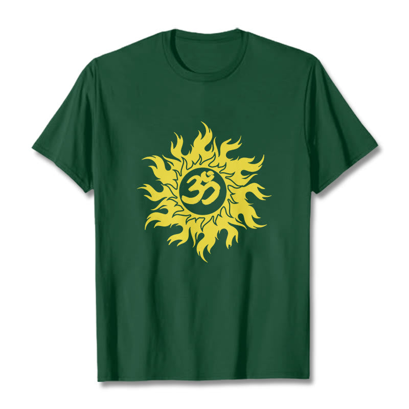 Buddha Stones OM Mantra Sanskrit Gold Sun Tee T-shirt