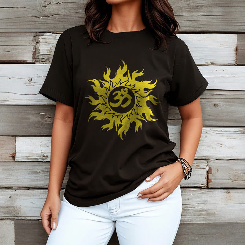 Buddha Stones OM Mantra Sanskrit Gold Sun Tee T-shirt