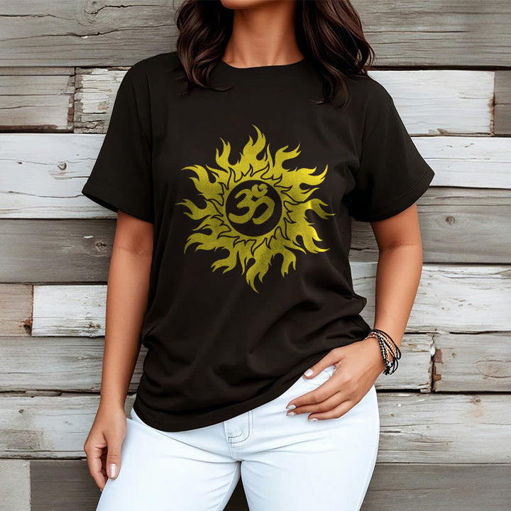 Buddha Stones OM Mantra Sanskrit Gold Sun Tee T-shirt