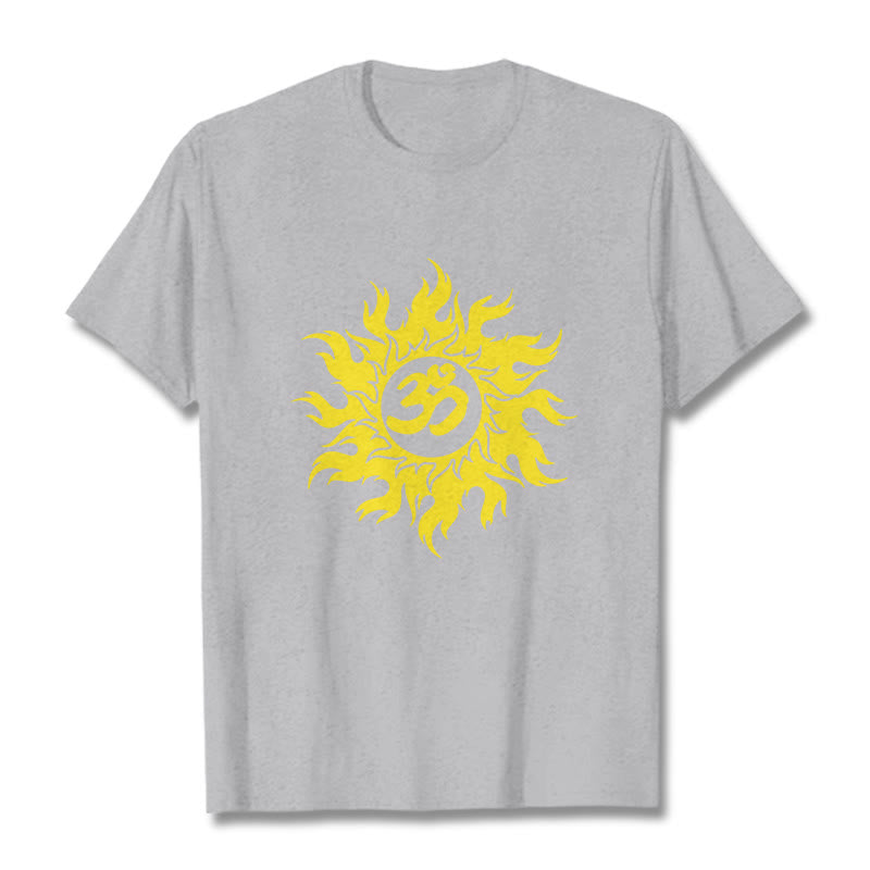 Buddha Stones OM Mantra Sanskrit Gold Sun Tee T-shirt