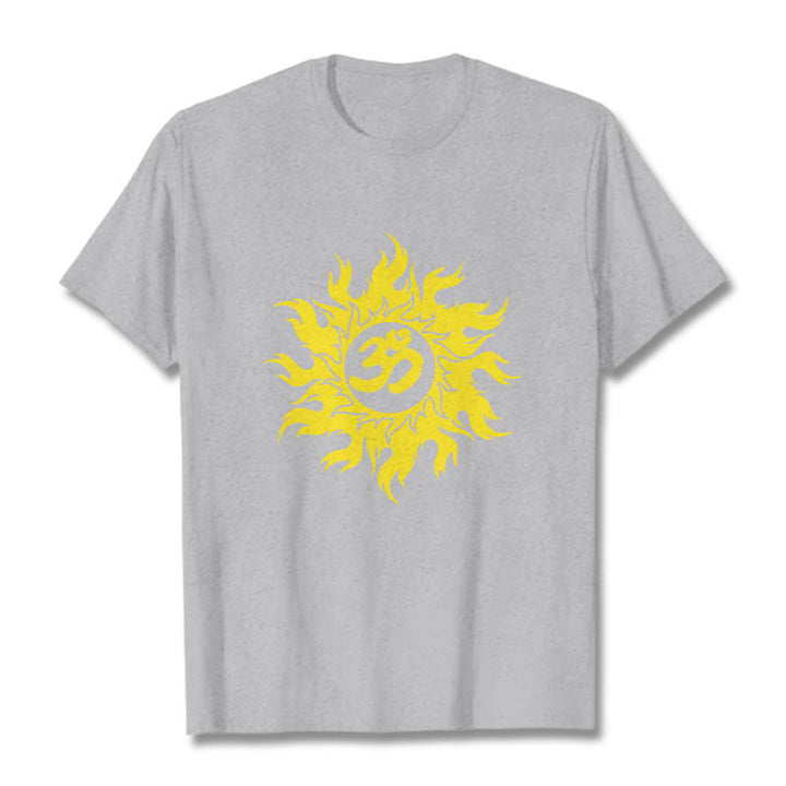 Buddha Stones OM Mantra Sanskrit Gold Sun Tee T-shirt