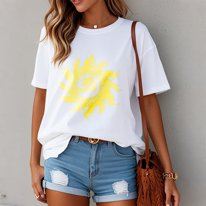 Buddha Stones OM Mantra Sanskrit Gold Sun Tee T-shirt