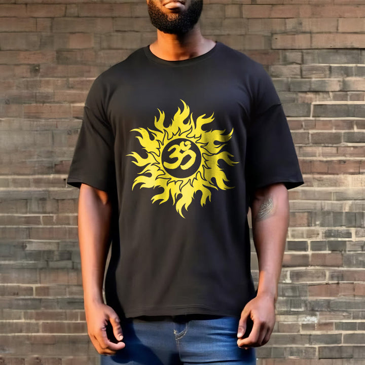 Buddha Stones OM Mantra Sanskrit Gold Sun Tee T-shirt