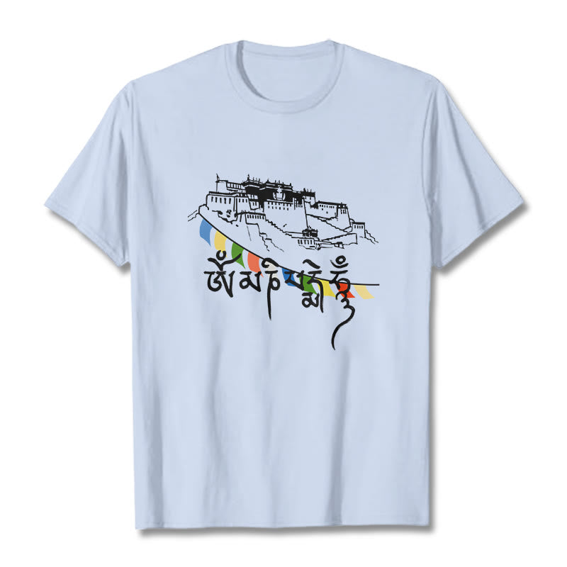 Buddha Stones Potala Palace Om Mani Padme Hum Prayer Flags Cotton Tee T-shirt