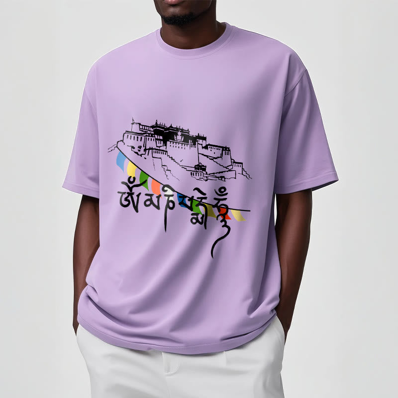Buddha Stones Potala Palace Om Mani Padme Hum Prayer Flags Cotton Tee T-shirt