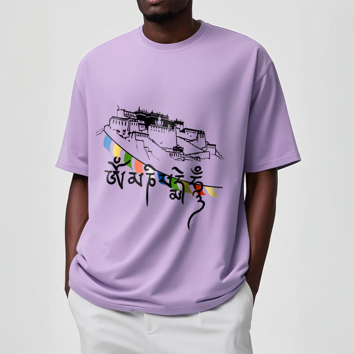 Buddha Stones Potala Palace Om Mani Padme Hum Prayer Flags Cotton Tee T-shirt