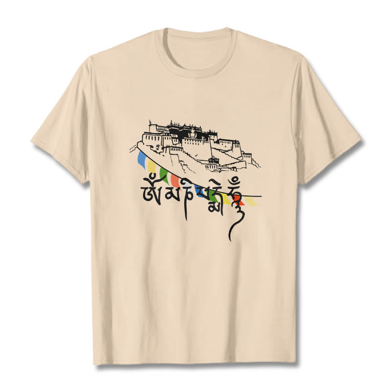 Buddha Stones Potala Palace Om Mani Padme Hum Prayer Flags Cotton Tee T-shirt