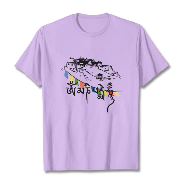 Buddha Stones Potala Palace Om Mani Padme Hum Prayer Flags Cotton Tee T-shirt