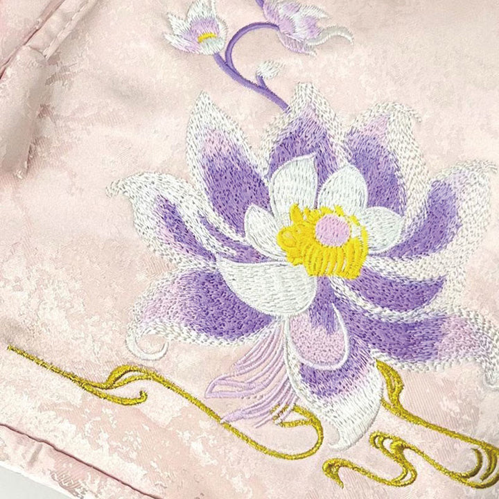 Buddha Stones Handmade Pink Lotus Embroidered Large Capacity Polyester Cotton Backpack