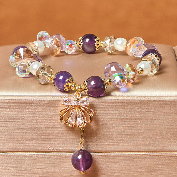 Buddha Stones Natural Amethyst Citrine Pearl Shell Peace Bracelet