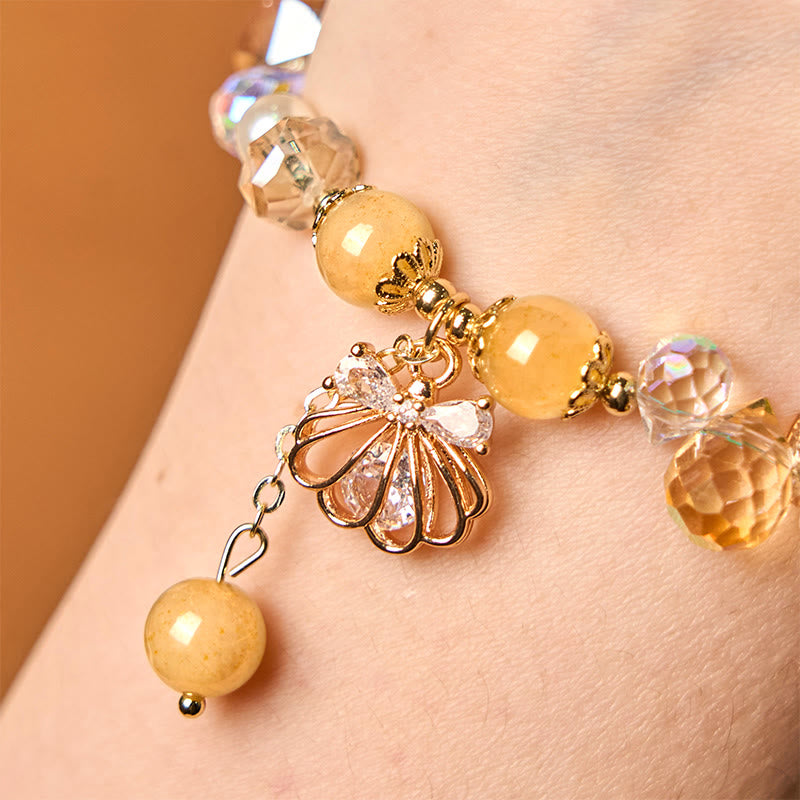 Buddha Stones Natural Amethyst Citrine Pearl Shell Peace Bracelet