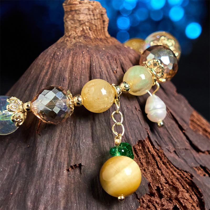 Buddha Stones Natural Tiger Eye Beads Green Leaf Courage Bracelet