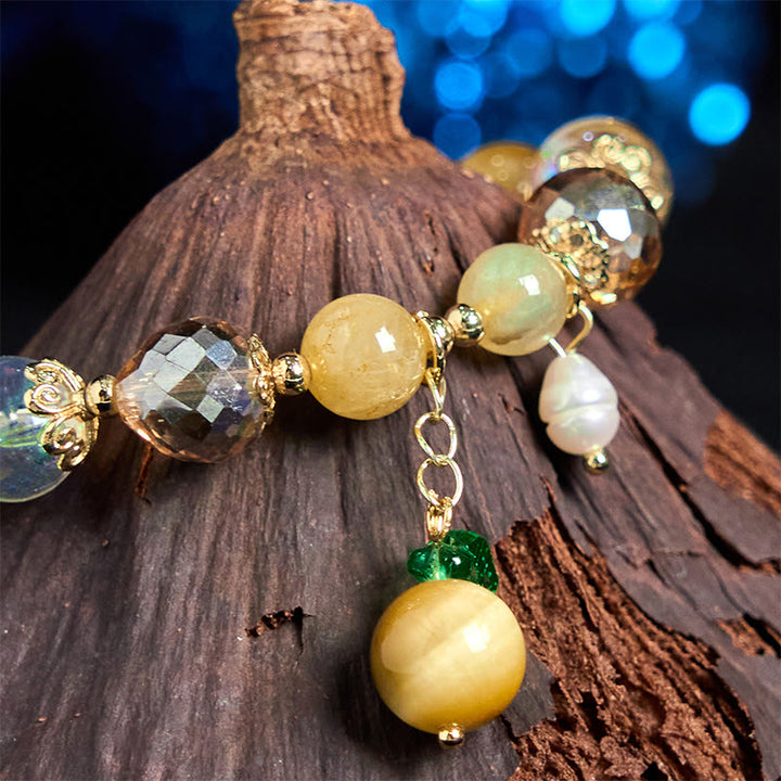 Buddha Stones Natural Tiger Eye Beads Green Leaf Courage Bracelet